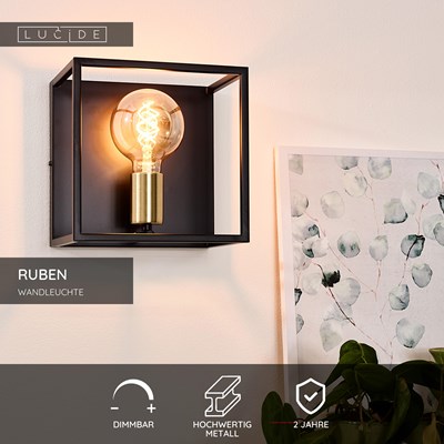 Lucide RUBEN - Wandleuchte - 1xE27 - Schwarz